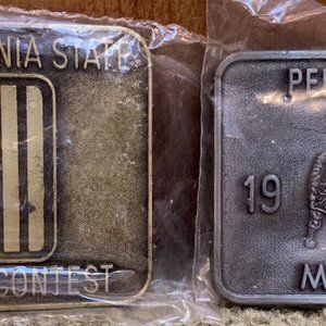 Two 3 1/2” 1978 & 1979 PA Mine Rescue Contest Mining Miners Belt Buckle Lot  NOS